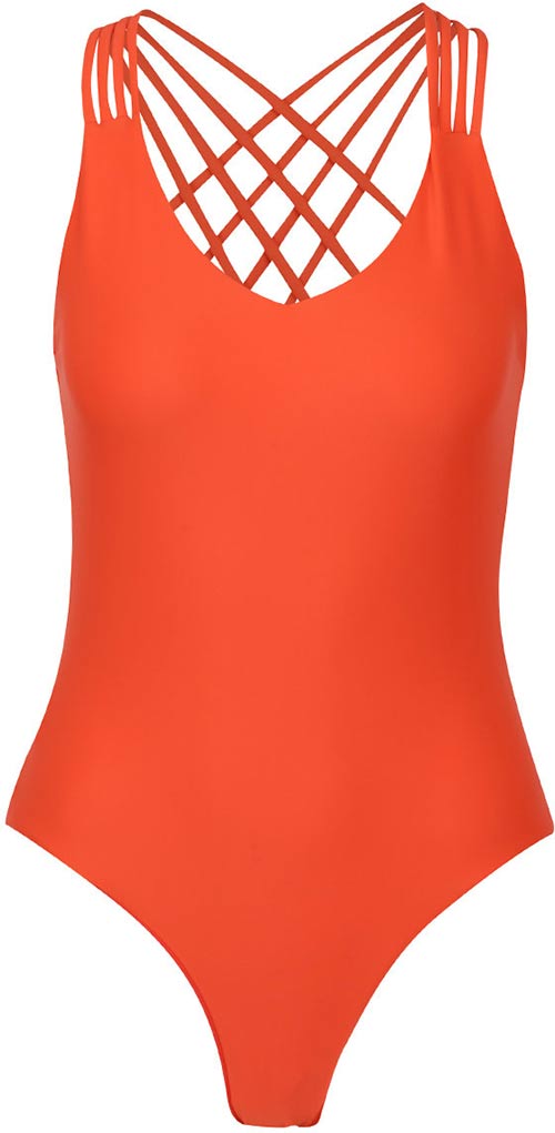 Oranžové jednodílné plavky s pásky na zádech