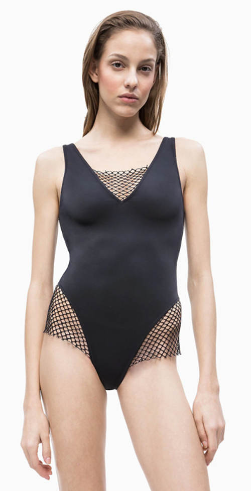 Černé jednodílné plavky Calvin Klein se síťovanými vsadkami