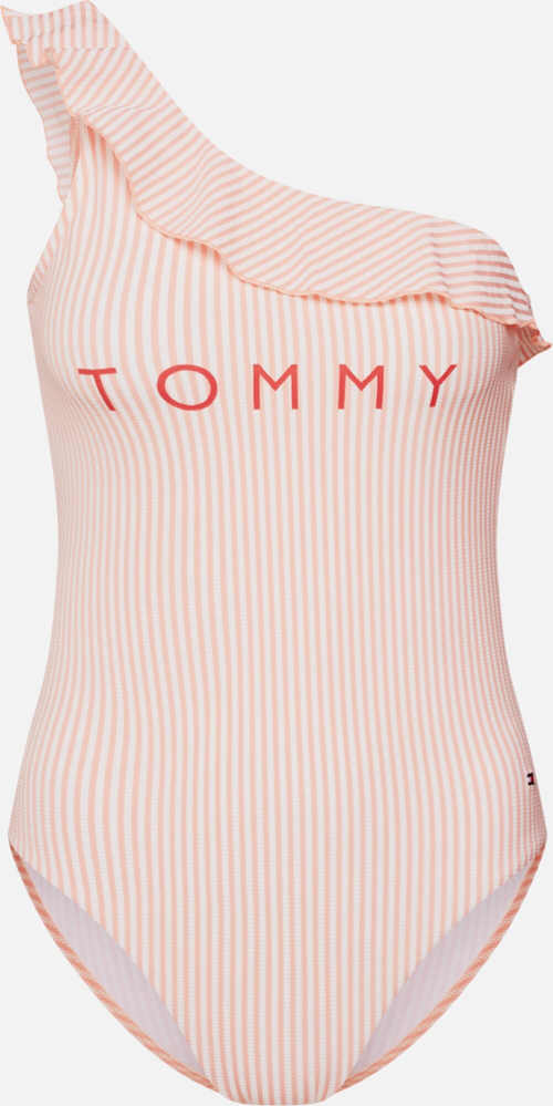 Růžovo bílé jednodílné plavky Tommy Hilfiger s drobným proužkem