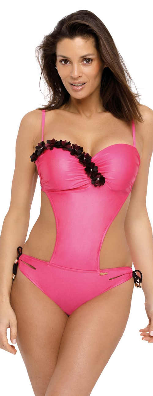 Sexy push-up jednodílné plavky v zářivě růžovém provedení