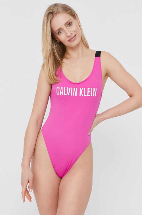 Dámské jednodílné sportovní plavky Calvin Klein v růžovém provedení