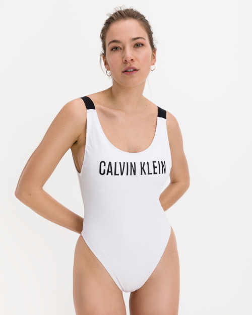 Jednodílné bílo-černé plavky Calvin Klein sportovního střihu