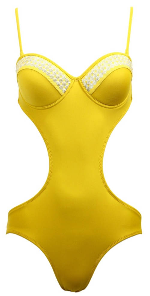 Žluté jednodílné plavky monokiny s vyztuženými košíčky