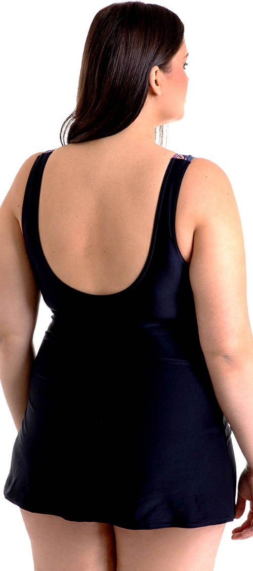 Černé jednodílné plavky se sukní nadměrné velikosti