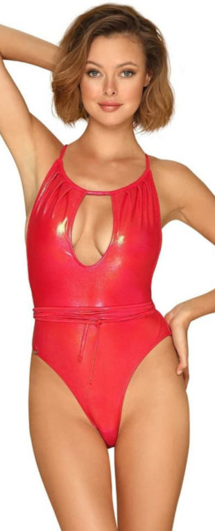 Sexy lesklé červené jednodílné plavky OBSESSIVE KEISSI